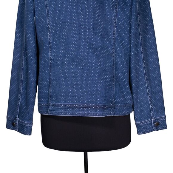 Chico's Women's Denim Jacket Blue White Polka Dot Stretch Vintage Size 2 L/12 - Picture 8 of 9